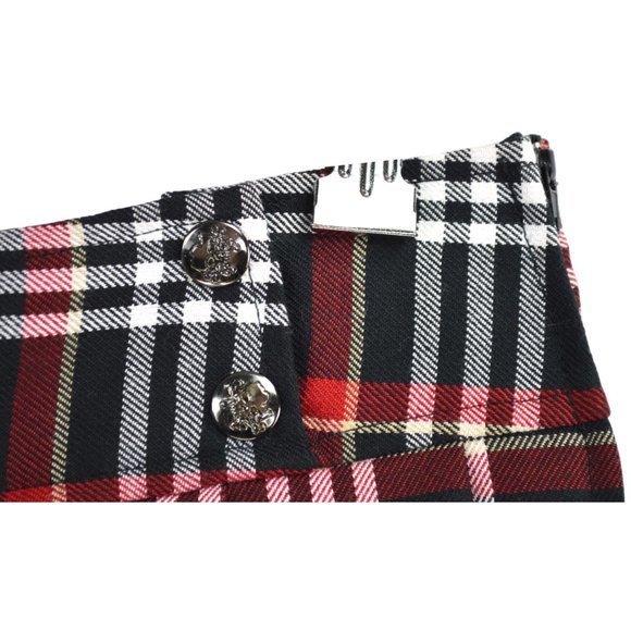 Vintage LIP SERVICE Plaid Pleated Skirt Size MEDIUM M Skull Snap Buttons - Picture 2 of 3